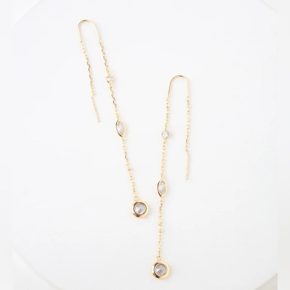 Gold Plated Sterling Silver Crystal Linear Long Threader Earrings - Picture 1 of 5